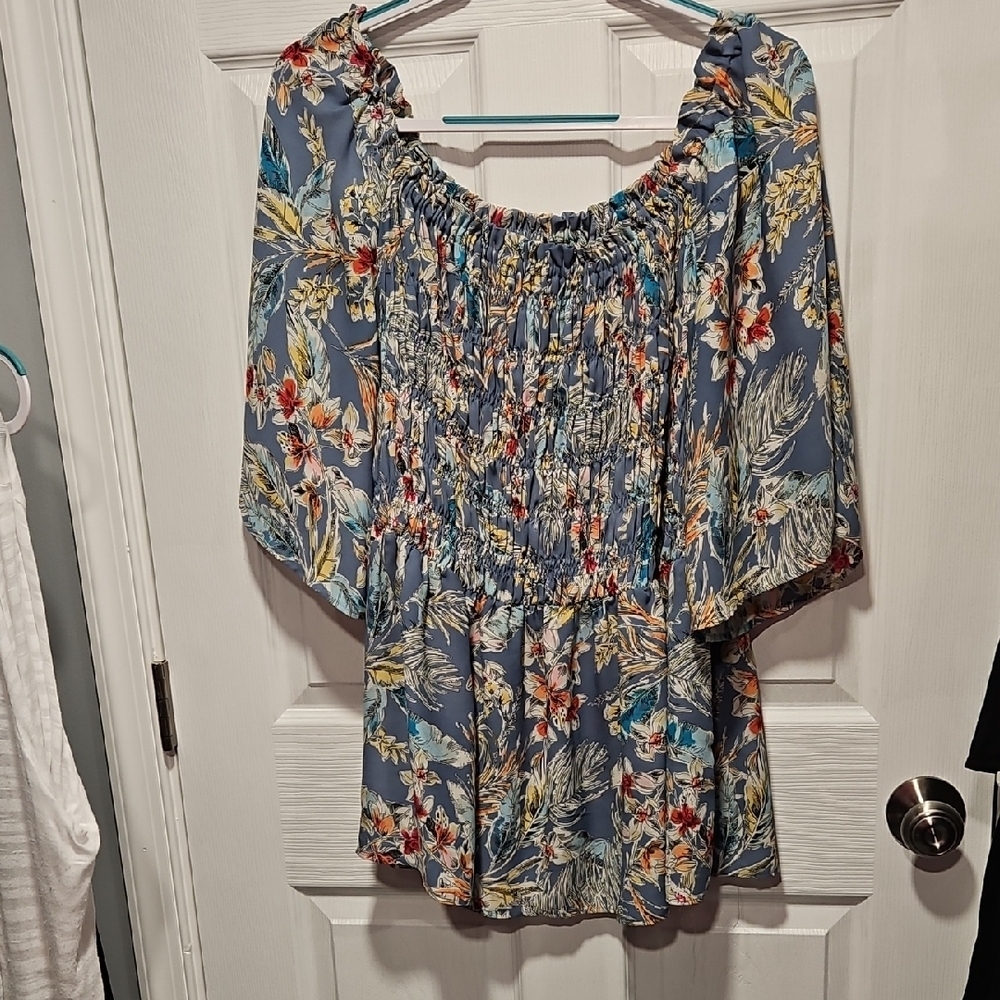 Chenault Blue Floral Smocked Blouse